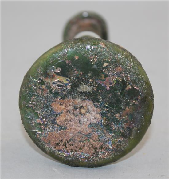 A Roman green glass unguentarium, c.2nd century AD, 18cm